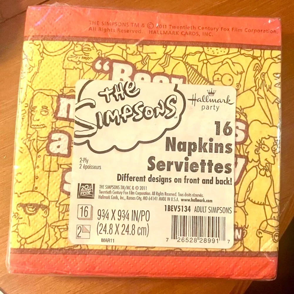 The Simpsons Party Napkins, 16 Pc, Homer No Function Beer Well Without, 2001